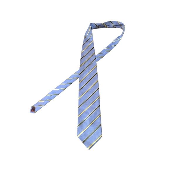 Louis Vuitton Silver Blue Yellow Green Striped Pattern Silk Tie Made in Paris - Picture 2 of 8